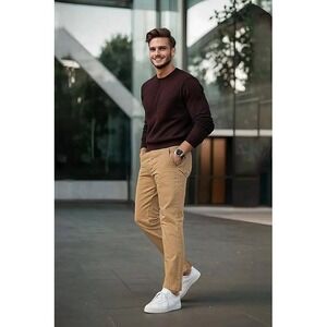 Plaid&Plain Chino Pants Mens 27x30 Khaki Skinny Fit Stretch Cotton Trousers 819#